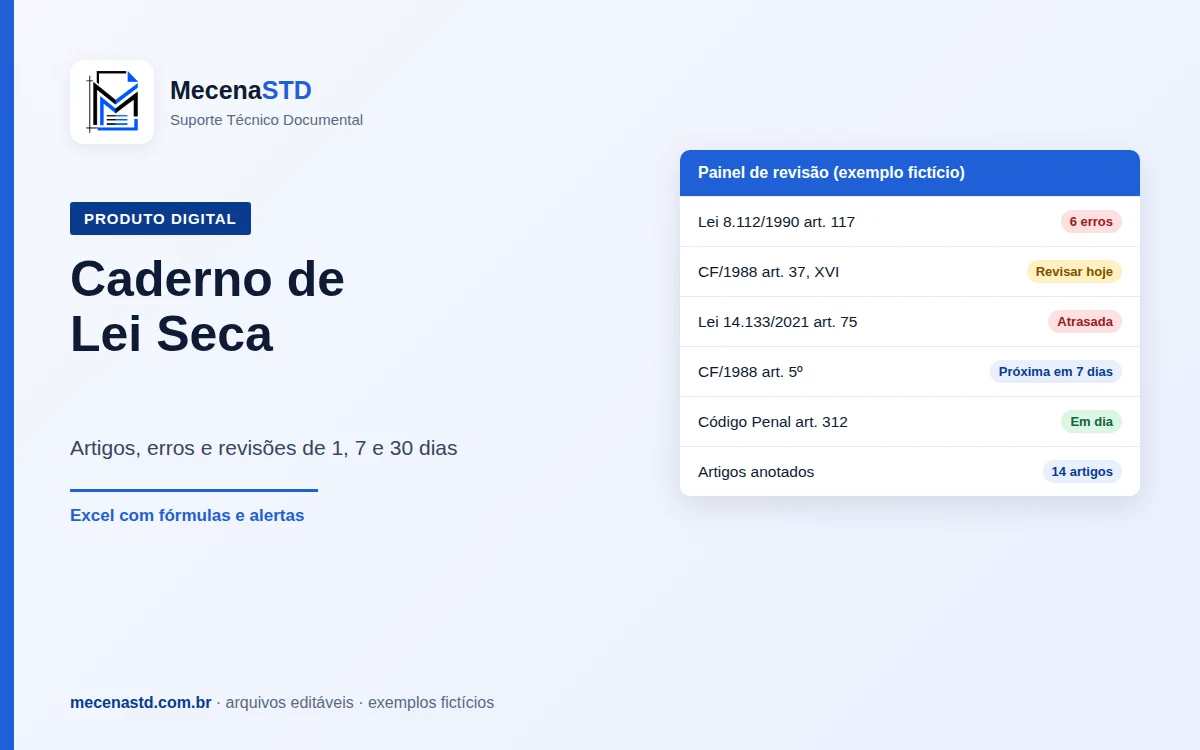 Caderno de Lei Seca e Revisões (Excel)
