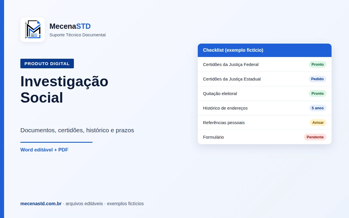 Checklist da Investigação Social: documentos, certidões e prazos