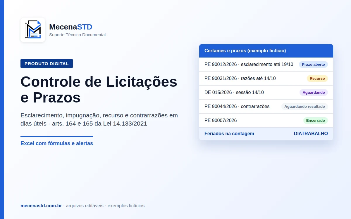 Planilha de Controle de Licitações e Prazos
