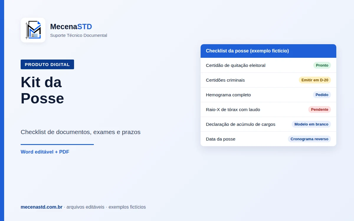 Kit da Posse: checklist de documentos, exames e prazos