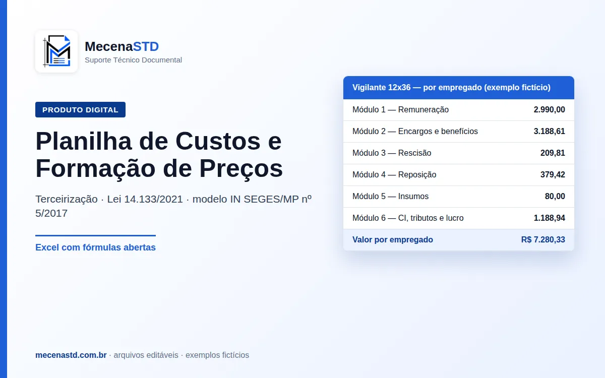 Planilha de Custos e Formação de Preços: Terceirização (Lei 14.133/2021)