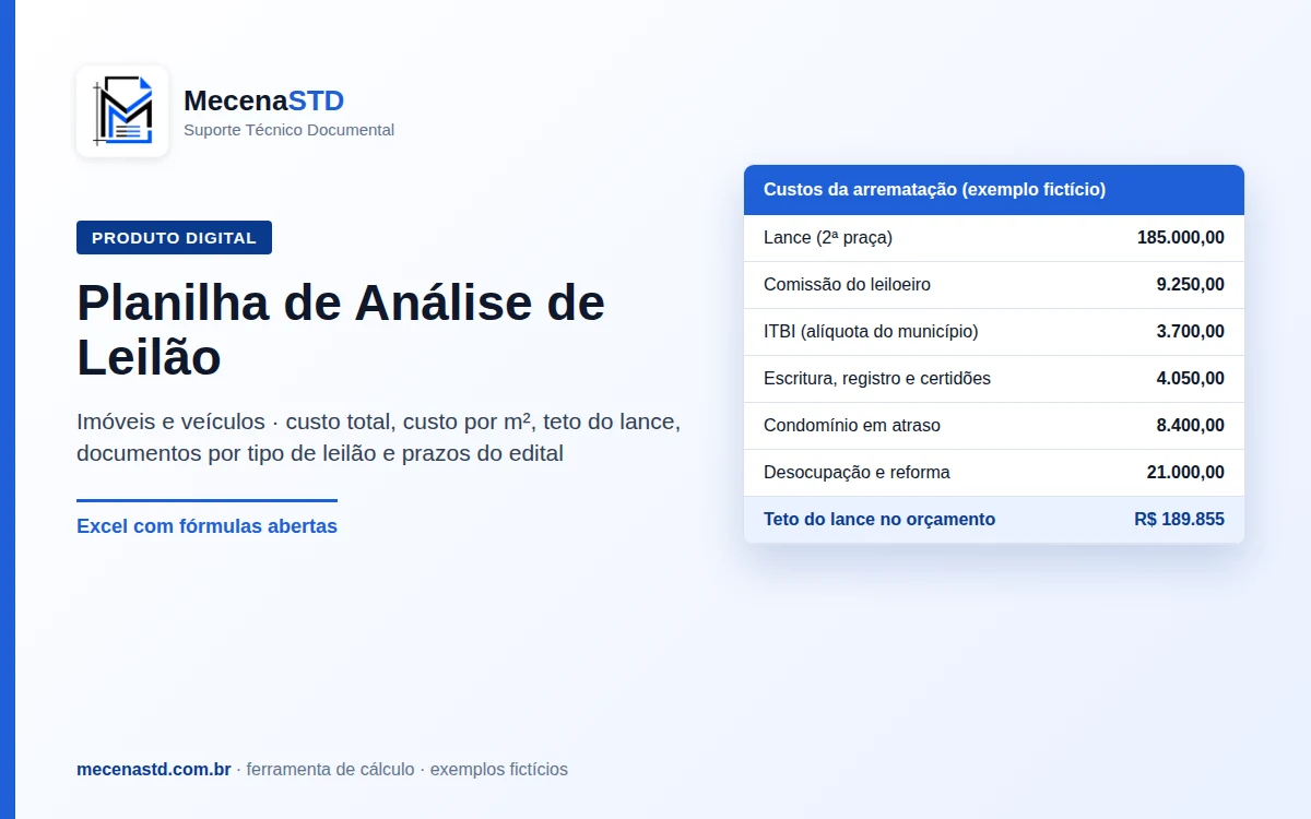 Planilha de Análise de Leilão (imóveis e veículos)